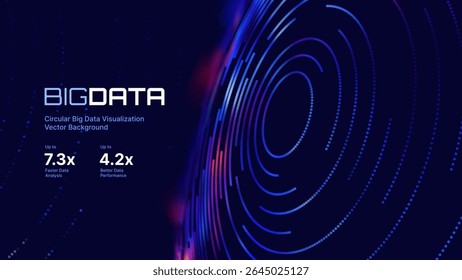 Visualização de Big Data da Fintech. Círculos Digitais Abstratos de Partículas. Onda Sonora Circular Futurista. Espaço virtual 3D VR Cyberspace. Conceito de cadeia de blocos de moeda de criptografia. Ilustração de vetor.
