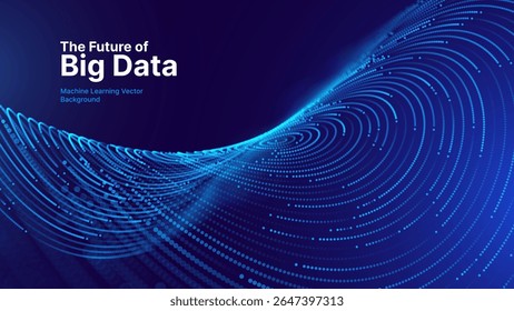 Visualização de Big Data da Fintech. Círculos Digitais Abstratos de Partículas. Onda Sonora Circular Futurista. Espaço virtual 3D VR Cyberspace. Conceito de cadeia de blocos de moeda de criptografia. Ilustração de vetor.