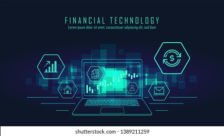 Fin-tech and block chain technology graphic concept. Vector illustration.