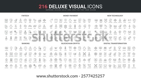 Fintech and blockchain, digital money payment and banking in mobile app, cryptocurrency line icon set. New futuristic technology, digitalization thin black outline symbols vector illustration
