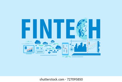 fintech business financial technology background with text and connected globe concept. vector illustration.