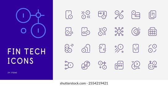 Fintech. Coin processes and payments. Set of line icons. Vector file.