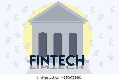 Fintech concept. Financial technology and bank Icons dollar euro silhouette
