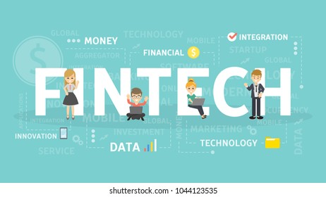 Fintech concept illustration. Idea of cryptocurrency and blockchain.