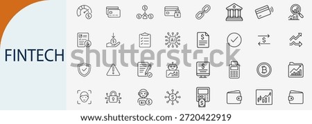 fintech and digital banking icon set financial technology minimal line art
