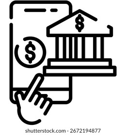 Fintech And Digital Banking Line Icon