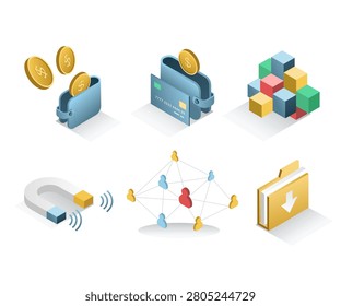 Fintech and Digital Business Icons Set with Digital Wallet Online Payment Customer Network Data Download and Financial Management