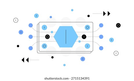Fintech. Moneda digital y transferencia de dinero. Pago en línea. Ilustración geométrica minimalista. Archivo de Vector.