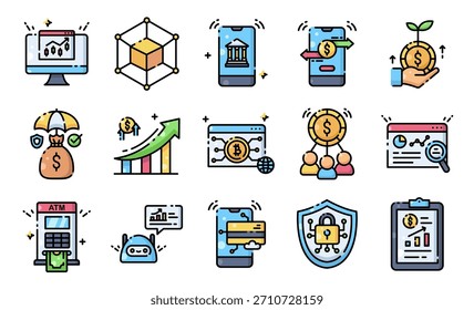 Fintech Digital Finance Icon Collection Vector illustration