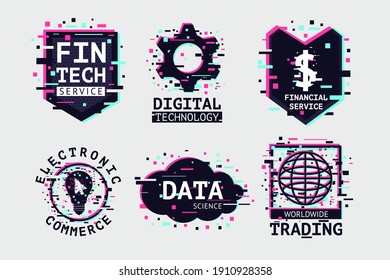 Fintech emblem set. E-commerce icon collection. Banking technology vector signs.