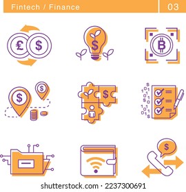Conjunto de iconos de Fintech y Finanzas
