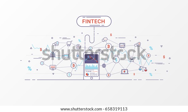 Fin-tech - Financial
technology and Business investment. Financial exchange and Trading
design concept. Investment finance info graphic. Vector
illustration. Flat line
design.