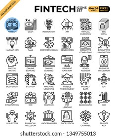 Fintech (Financial Technology) concept icons set in modern line icon style for ui, ux, web, mobile app design, etc.