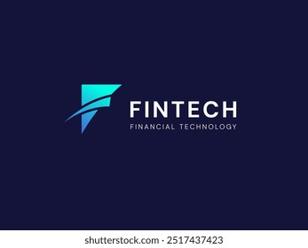 Tecnologia financeira FinTech com formas curvas Sobreposição letra F tecnologia Análise logotipo vetor conceito de design. Carta de logotipo símbolo para finanças digitais, ui, nova tecnologia, investimento, web.