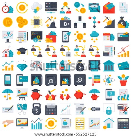FinTech financial technology and finance icons in flat style