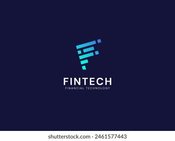 FinTech Financial Technology with letter F chart graph technology Analysis logo vector design concept. Letter f logotype symbol for digital finance, ui, new technology, investment, business, identity.