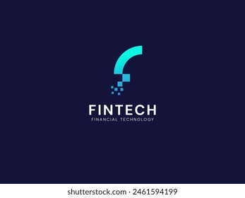 FinTech Financial Technology with letter F curved shapes technology Analysis logo vector design concept. Letter f logotype symbol for digital finance, ui, technology, investment, business, identity. 