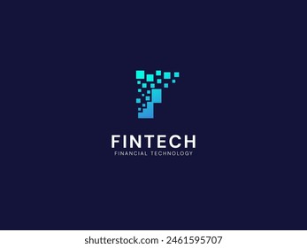 FinTech Financial Technology with letter F geometric square shapes technology Analysis logo vector design concept. Letter f logotype symbol for digital finance, ui, technology, investment, business.