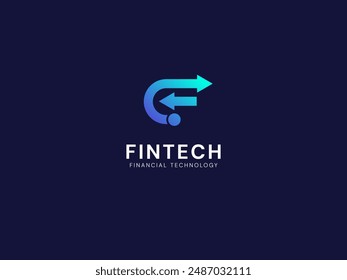 FinTech Financial Technology with letter F and arrows shapes technology Analysis logo vector design concept. Letter f logotype symbol for digital finance, ui, technology, investment, business, company