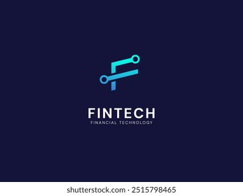 Tecnologia financeira FinTech com letra F tecnologia de linhas de rede Análise logotipo vetor conceito de design. Carta de logotipo símbolo para finanças digitais, ui, tecnologia, investimento, negócios, site.