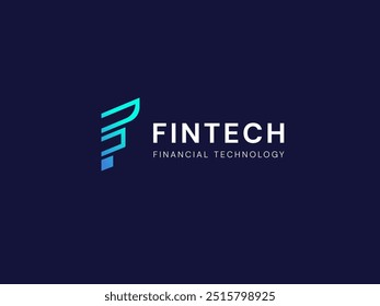 FinTech Financial Technology with letter F chart graph technology Analysis logo vector design concept. Letter f logotype symbol for digital finance, ui, new technology, investment, business, identity.