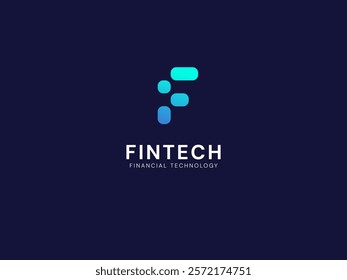 FinTech Financial Technology with letter F Rounded Square shapes technology Analysis logo vector design concept. Letter f logotype symbol for digital finance, ui, technology, investment, business, web