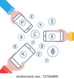 Fin-tech (financial technology) mechanism background with exchanging currency concept.