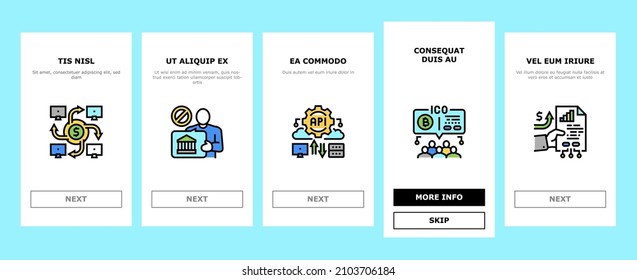 Vector de pantalla de la aplicación móvil de Fintech Financial Technology Onboard Hackathon Fintech Development Blockchain, Crowdfunding Y Investment Finance Business Line. Ilustraciones de ganancias de dinero digital