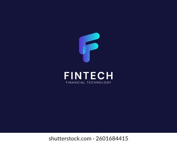 FinTech Financial Technology with overlapping letter F shapes logo vector design concept. Letter f logotype symbol for digital finance, ui, new technology, investment, business, identity, fintech.