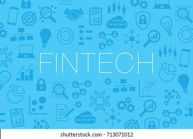 Fintech (financial Technology) Vector Website Banner Or Background With Icons Of Business Indicators, Internet, Blockchain, Cryptocurrency