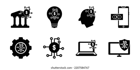 Fintech glyph icon illustration set. Simple design editable. Design vector