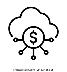 Fintech Icon. Cloud with digital money. Simple line icon. Isolate on white background. Vector.