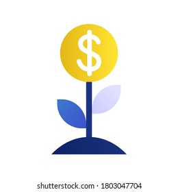 Fintech Icon Growth in Flat Style with Gradient Blue and Gold Color for Financial Site or Apps