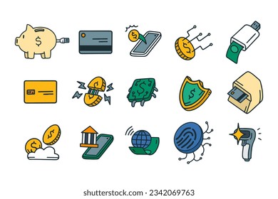  Fintech Icon with Hand drawn style