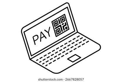 Fintech icon of laptop with barcode for online payment, digital finance and e commerce vector illustration