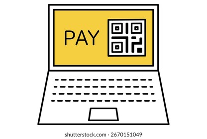 Fintech icon of laptop with barcode for online payment, digital finance and e commerce vector illustration