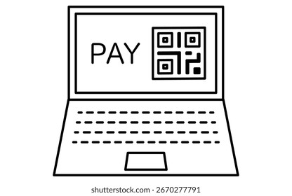 Icono de Fintech del ordenador portátil con el código de barras para el pago en línea, las finanzas digitales y la Ilustración vectorial del comercio electrónico