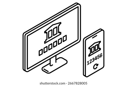 Icono Fintech de banco en línea con seguridad de autenticación de dos factores, Ilustración vectorial bancaria móvil segura