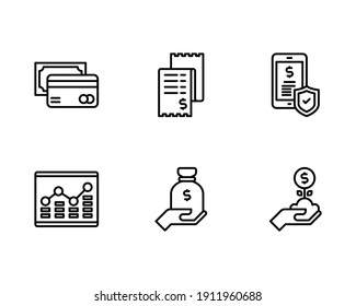 Fintech Icon Set with Money, Debit Card, Invoice and Online Banking Application Icon