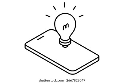 Fintech icon of smartphone with light bulb, innovation and digital finance technology vector illustration
