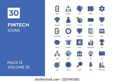 Fintech icons collection. Set vector line with elements for mobile concepts and web apps. Collection modern icons.