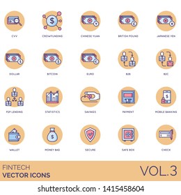 Fintech Icons Including Cvv Crowdfunding Yuan Stock Vector Royalty Free 1415458604