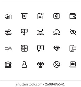 Fintech Icons with line style, perfect for user interface projects