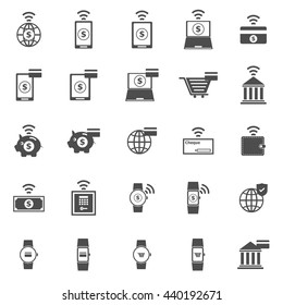 Fintech icons on white background, stock vector