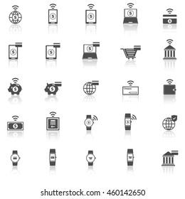 Fintech icons with reflect on white background, stock vector