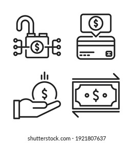 Fintech Icons Set = Padlock, Credit Card, Payment, Money Transfer. Perfect For Website Mobile App, App Icons, Presentation, Illustration And Any Other Projects.