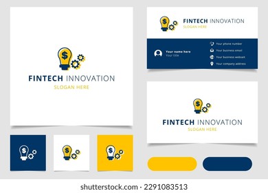 Diseño del logo de la innovación de Fintech con eslogan editable. Libro de promoción de marca y plantilla de tarjeta de visita.