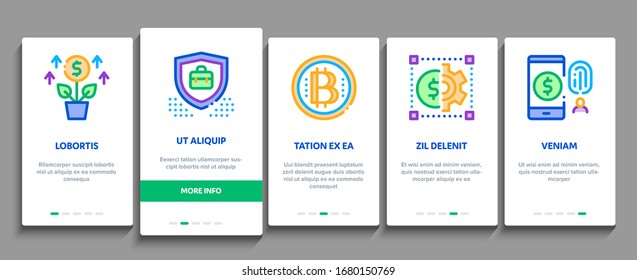Vector de pantalla de la página de aplicación móvil de Fintech Innovation Onboard. Bitcoin Financial Technology, Código Binario E Intercambio Electrónico, Ilustraciones De Contornos De Color Wifi Smartphone Fintech