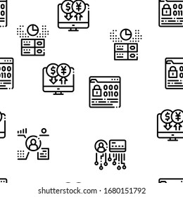 Fintech Innovation Seamless Pattern Vector Thin Line. Illustrations