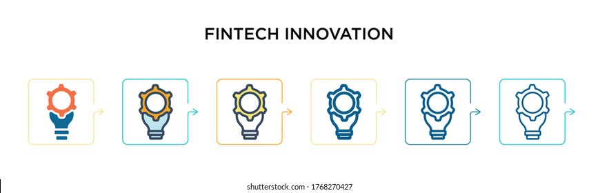 Fintech innovation vector icon in 6 different modern styles. Black, two colored fintech innovation icons designed in filled, outline, line and stroke style. Vector illustration can be used for web, 